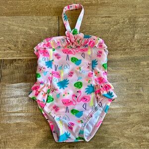 Gymboree Toddler Girls Flamingo Tropical Ruffle One Piece Swimsuit Pink 18-24 M